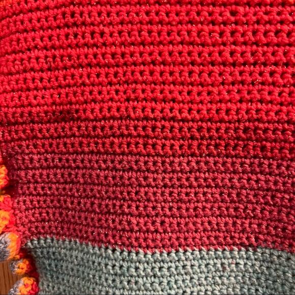 Handmade Crochet Rainbow Stripe Table Runner w/ Ruffle Edges - Picture 9 of 10